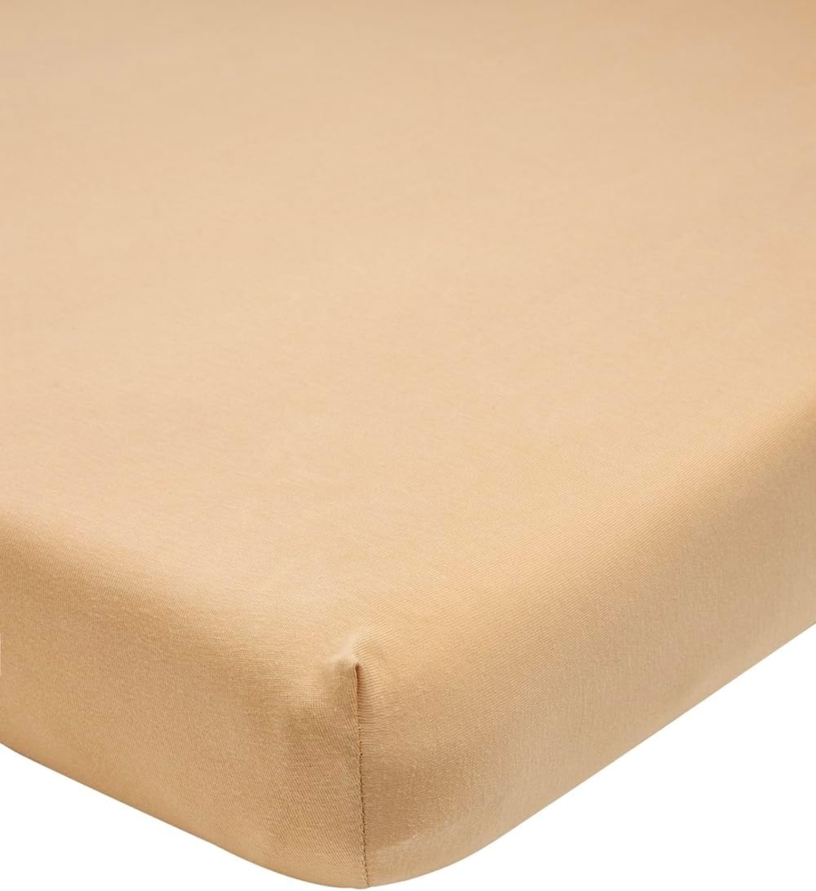 Meyco Home Basic Jersey Uni Spannbettlaken für 1-Person (Bettlaken mit weicher Jersey-Qualität, aus 100% Baumwolle, perfekte Passform durch Rundum-Gummizug, Maße: 80 x 200 cm), Warmer Sand Bild 1