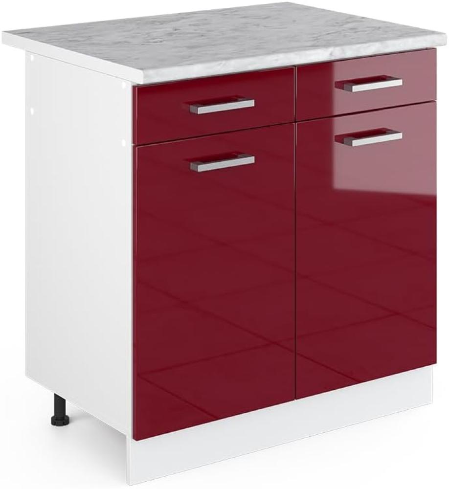 Vicco Küchenschrank R-Line Hängeschrank Unterschrank Küchenzeile Küchenunterschrank Arbeitsplatte, Möbel verfügbar in 6 Dekoren (Bordeaux mit Arbeitsplatte, Schubunterschrank 80 cm) Bild 1