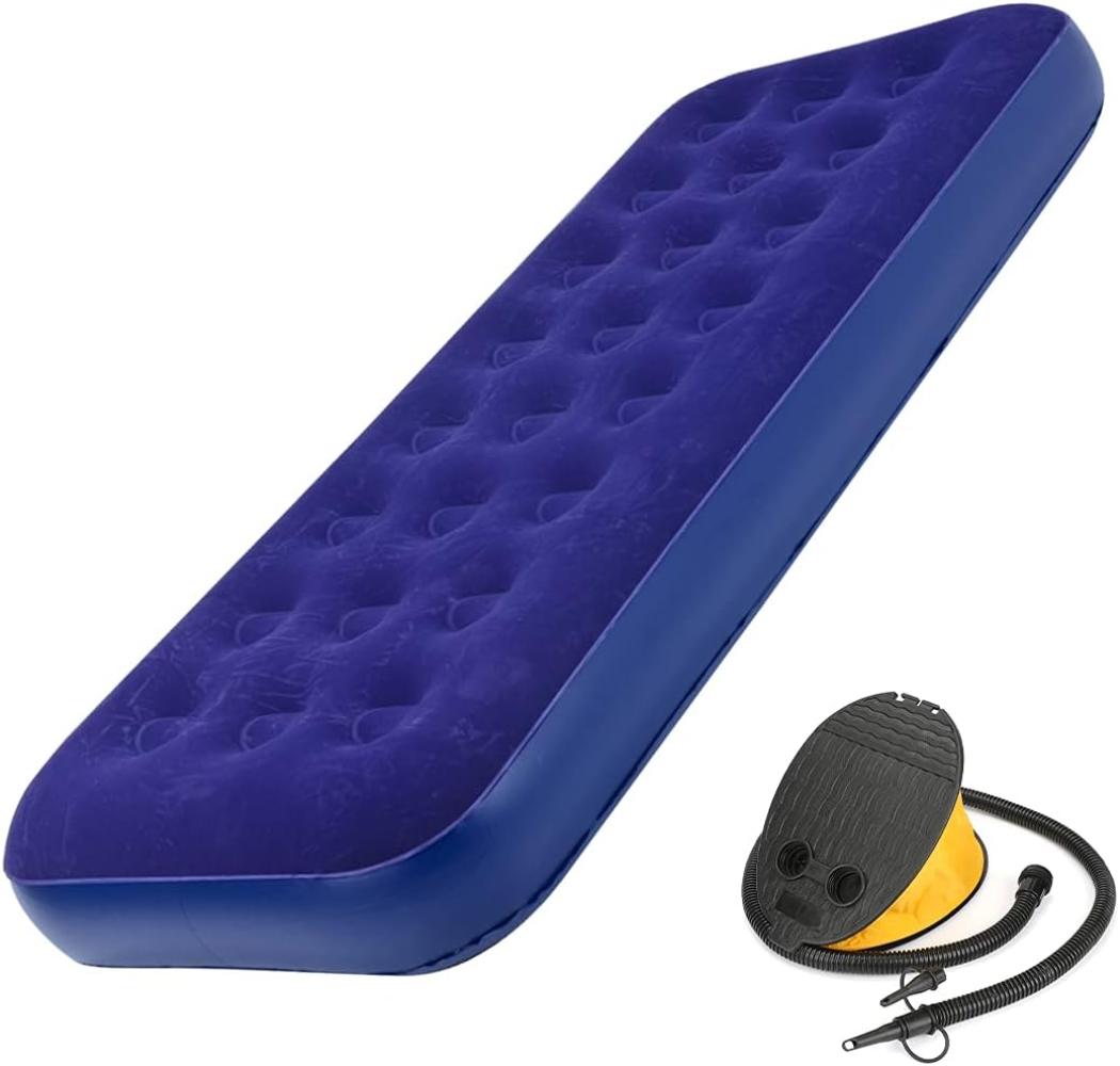 zootop Luftbett, aufblasbares Einzelbett PVC-Luftmatratze mit Fußpumpe Tragbare aufblasbare Campingmatratze Beflockte Luftmatratze mit 100 kg Maximalgewicht für Erwachsene(191*73*22CM) Bild 1