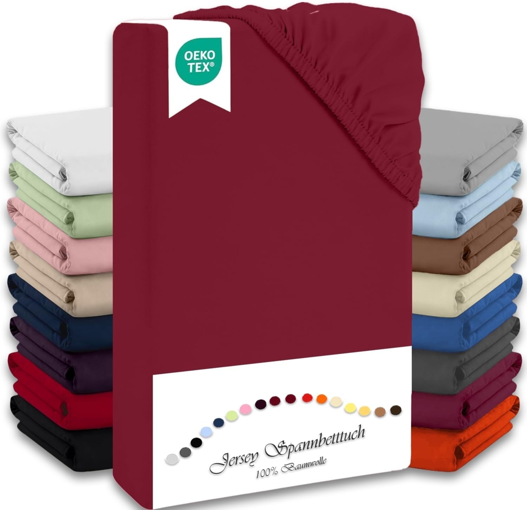 Jersey Spannbettlaken Spannbetttuch 90-100x190-200cm 100% Baumwolle Bordeaux Bild 1