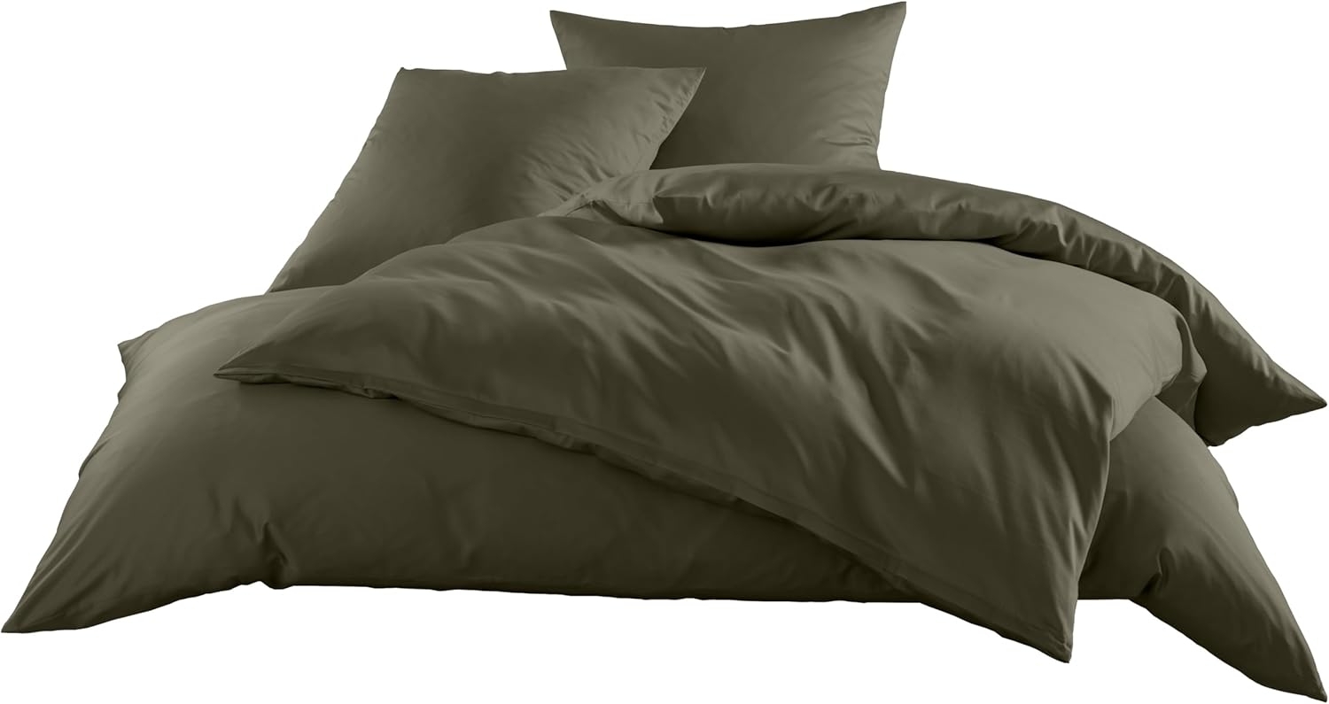 Mako-Satin / Baumwollsatin Bettwäsche uni / einfarbig dark olive Kissenbezug 70x90 cm Bild 1