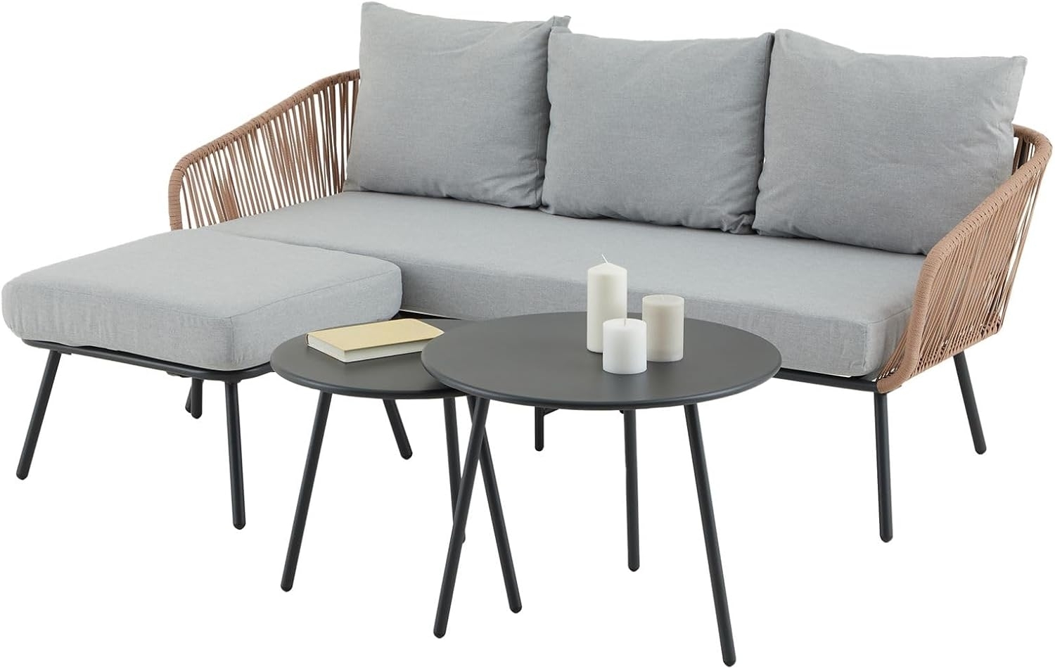 IDIMEX Gartenlounge-Set MYKONOS, Outdoor Dreisitzer Sofa mit Beistelltisch, Balkonmöbel Set braun/grau Bild 1