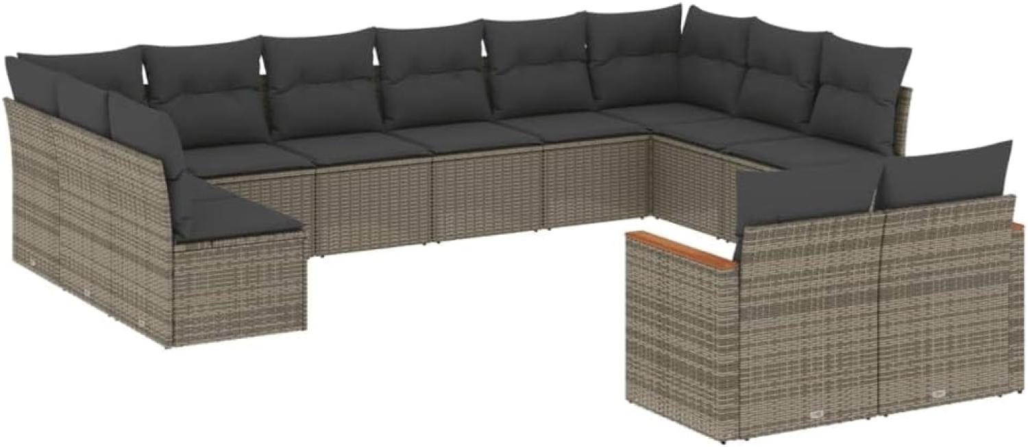 vidaXL 12-tlg. Garten-Sofagarnitur mit Kissen Grau Poly Rattan 3258847 Bild 1