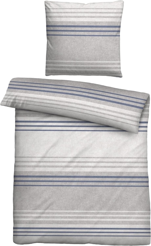 biberna Melange-Flanell Bettwäsche 0840516 QUERSTREIFEN, blau, 1x 135x200 cm + 1x 80x80 cm Bild 1