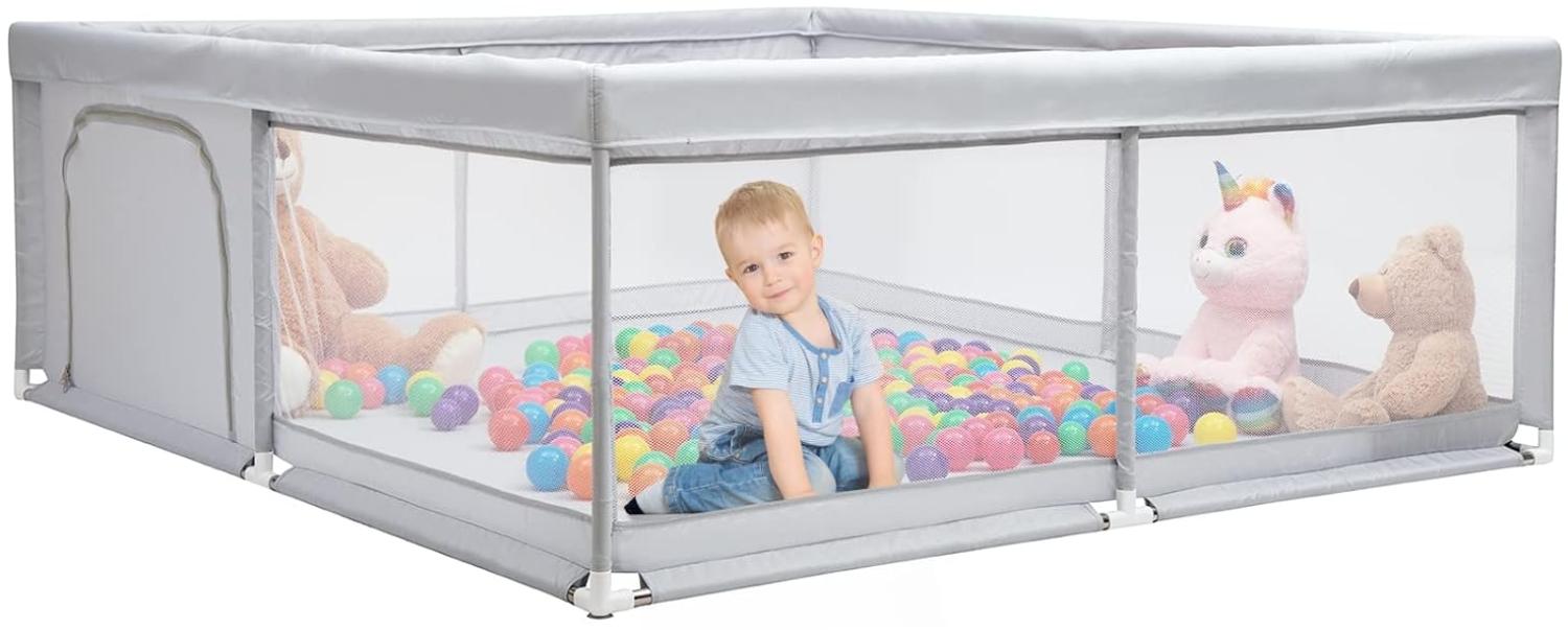 BEJOY Großer Laufstall Baby Laufgitter XXL 180*200 cm, Kompakt und Stark, Schaumstoffschutz Rutschfester mit Transparentem, Atmungsaktivem Netz, Reißverschluss für Babys & Kleinkinder Indoor & Outdoor Bild 1