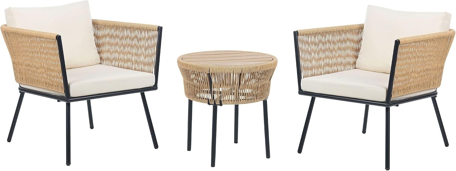 Beliani 'Gargano' Bistro Set mit Kissen, PE Rattan/Polyester, Natürlich, 50 x 50 x 50 cm Bild 1