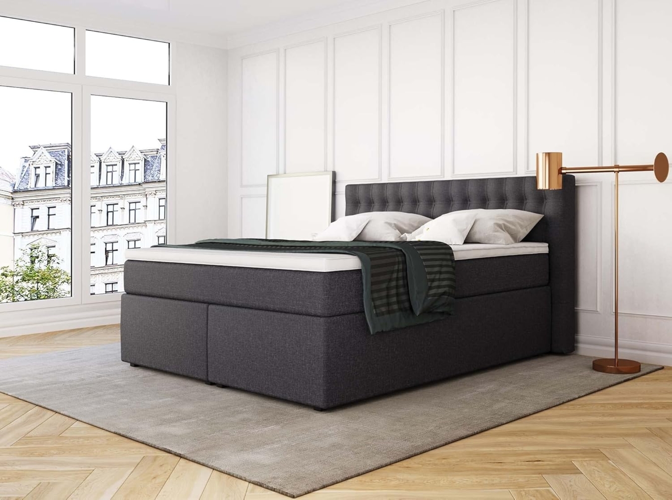 Betten Jumbo King Boxspringbett 160x200 cm 7-Zonen TFK Härtegrad H2 und Visco-Topper | Farbe Anthrazit | div. Größen verfügbar Bild 1