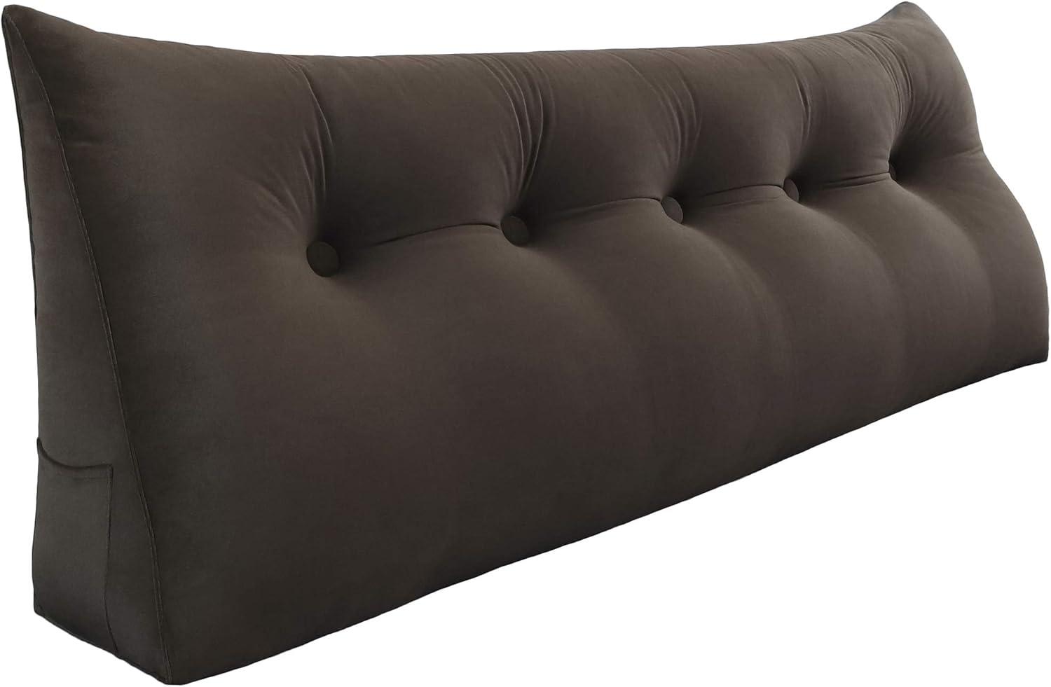 VERCART Großes Keil Lesekissen, Langes Bettruhe Rückenkissen, Dekoratives Kopfteilkissen, Dreieckiges Positionierungs Körperkissen für Tagesbett oder Couch, Samt Braun, 160cm Bild 1