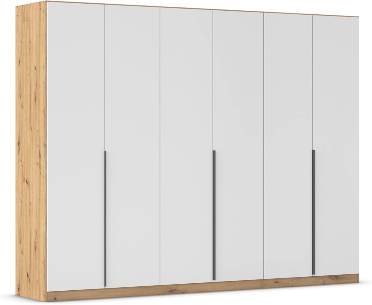 Rauch Möbel Alabama, Kleiderschrank, Garderobe, 6-türig, Zubehör Premium, 3 Kleiderstangen, 6 Einlegeböden, Schubladeneinsatz, Farbe Weiß/Eiche Artisan, Holz, Griff Grau metallic, 271 x 210 x 54 cm Bild 1