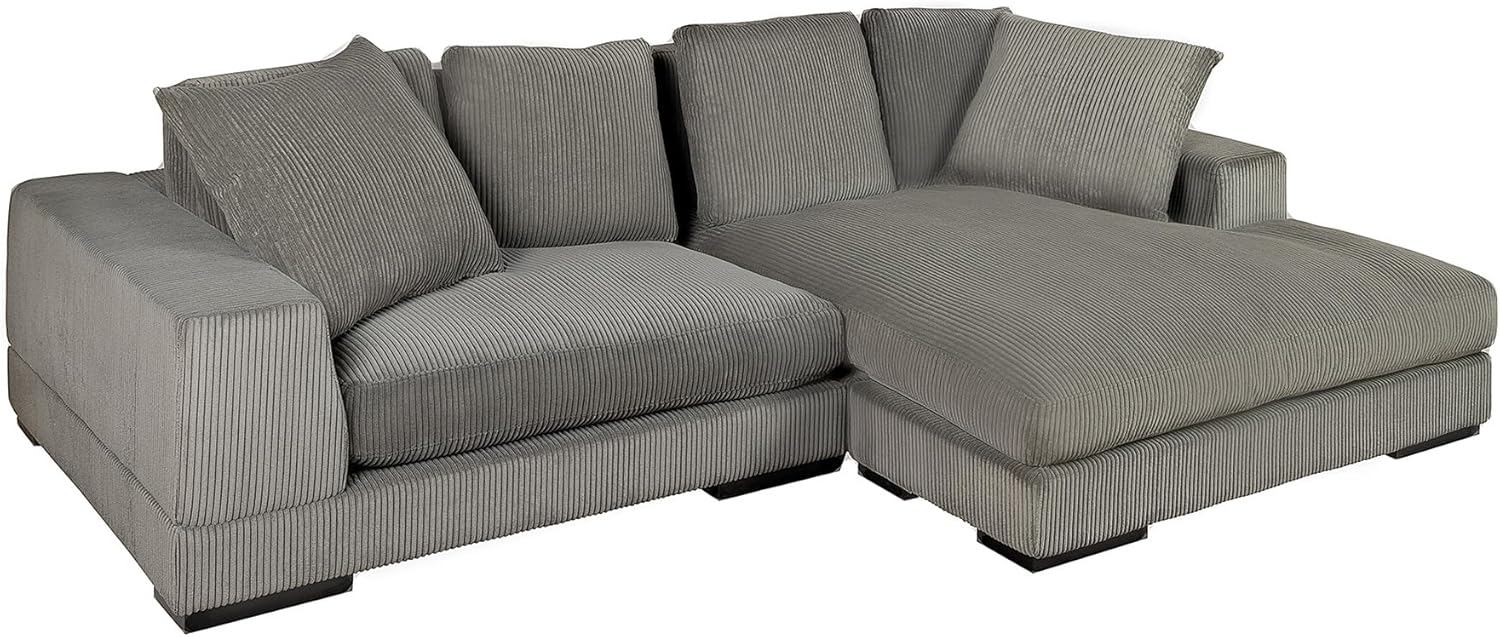 riess-ambiente Ecksofa BABYLON 270cm grau · XXL Couch in L-Form mit Cord-Bezug · inkl. Kissen, Einzelartikel 1 Teile, 3-Sitzer · breiter Récamiere · abnehmbarer Bezug · Modern Design Bild 1