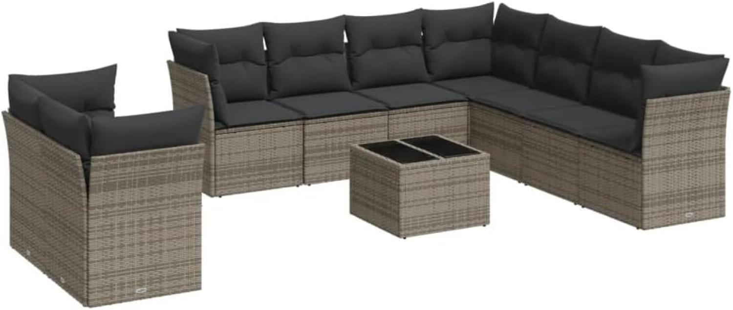 vidaXL 10-tlg. Garten-Sofagarnitur mit Kissen Grau Poly Rattan 3249689 Bild 1