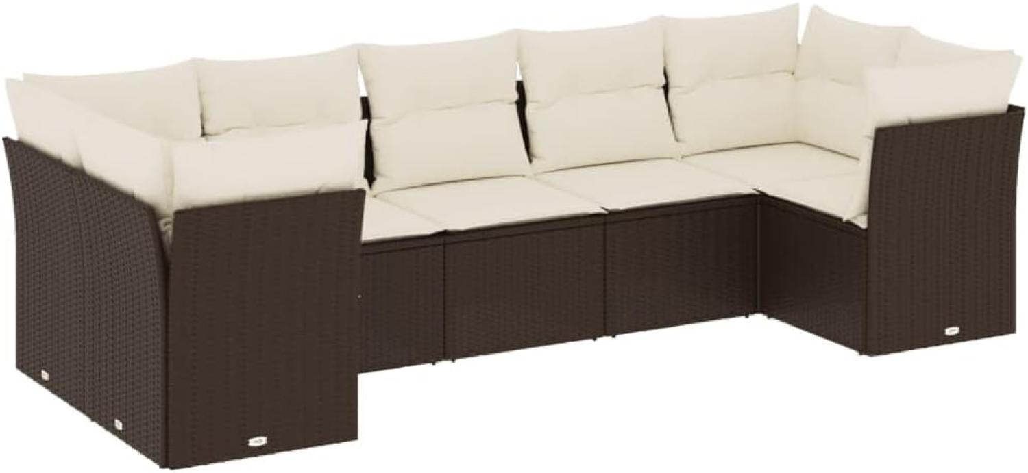 vidaXL 7-tlg. Garten-Sofagarnitur mit Kissen Braun Poly Rattan Bild 1