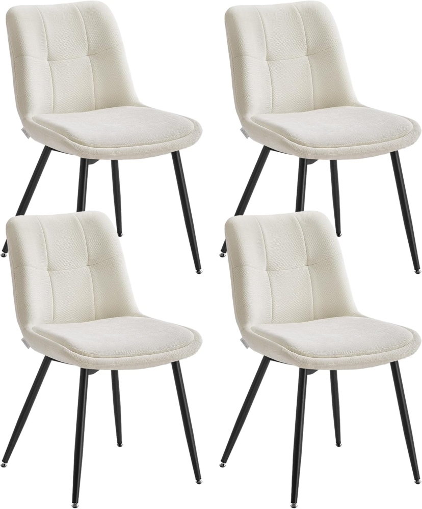 VASAGLE Esszimmerstuhl 4er Set, Küchenstuhl, Polsterstuhl, Chenille, Stuhl, bis 120 kg belastbar, Doppelkissen, Metallbeine, modern, für Esszimmer, Küche, cremeweiß KDCDE151W14 Bild 1