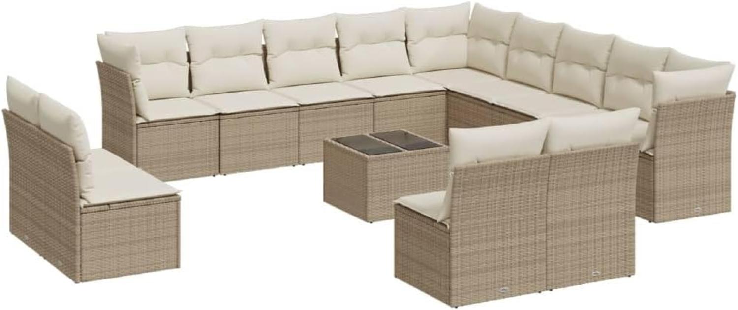 vidaXL 14-tlg. Garten-Sofagarnitur mit Kissen Beige Poly Rattan 3250337 Bild 1