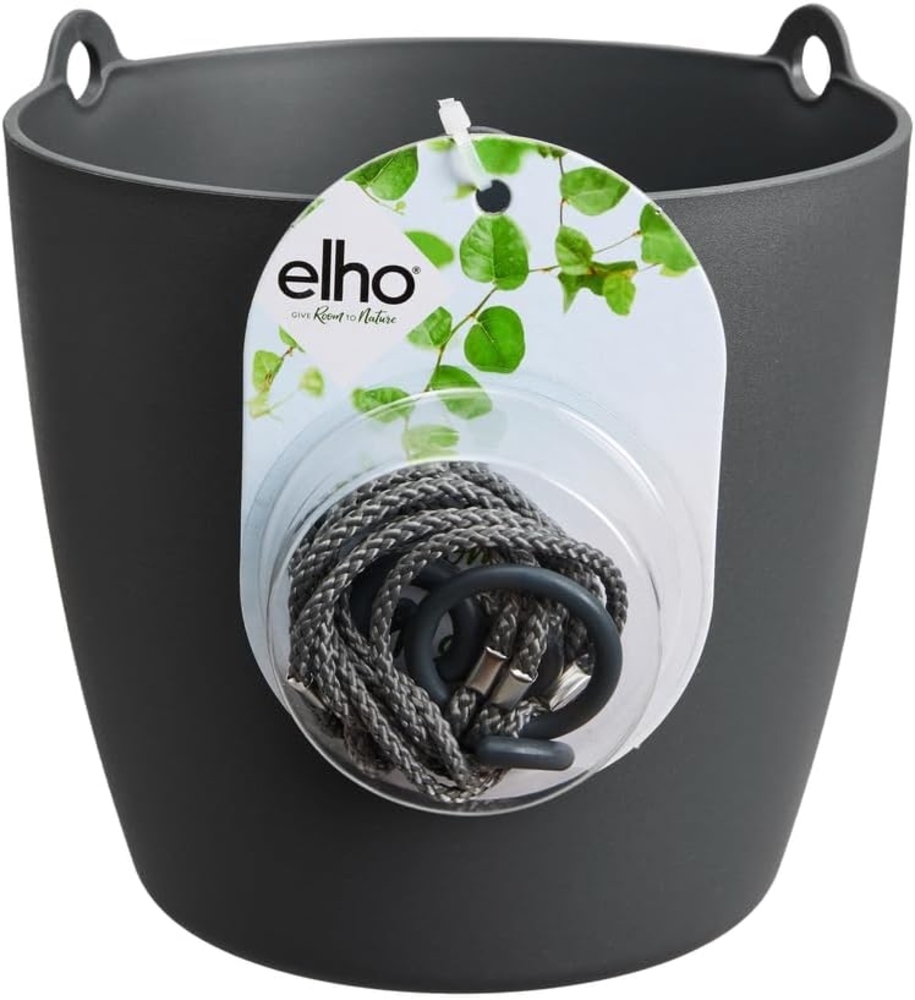 elho Brussels Hängeampel 18 - Blumentopf Hängend - Pflanzentopf für Innen - 100% recyceltem Plastik - Ø 18.3 x H 18.0 cm - Schwarz/Anthrazit Bild 1