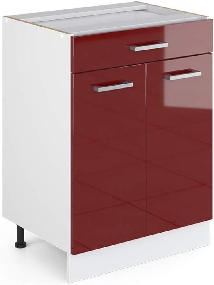 Vicco Küchenunterschrank R-Line, Bordeaux Hochglanz/Weiß, 60 cm mit Schublade, AP Eiche Bild 1