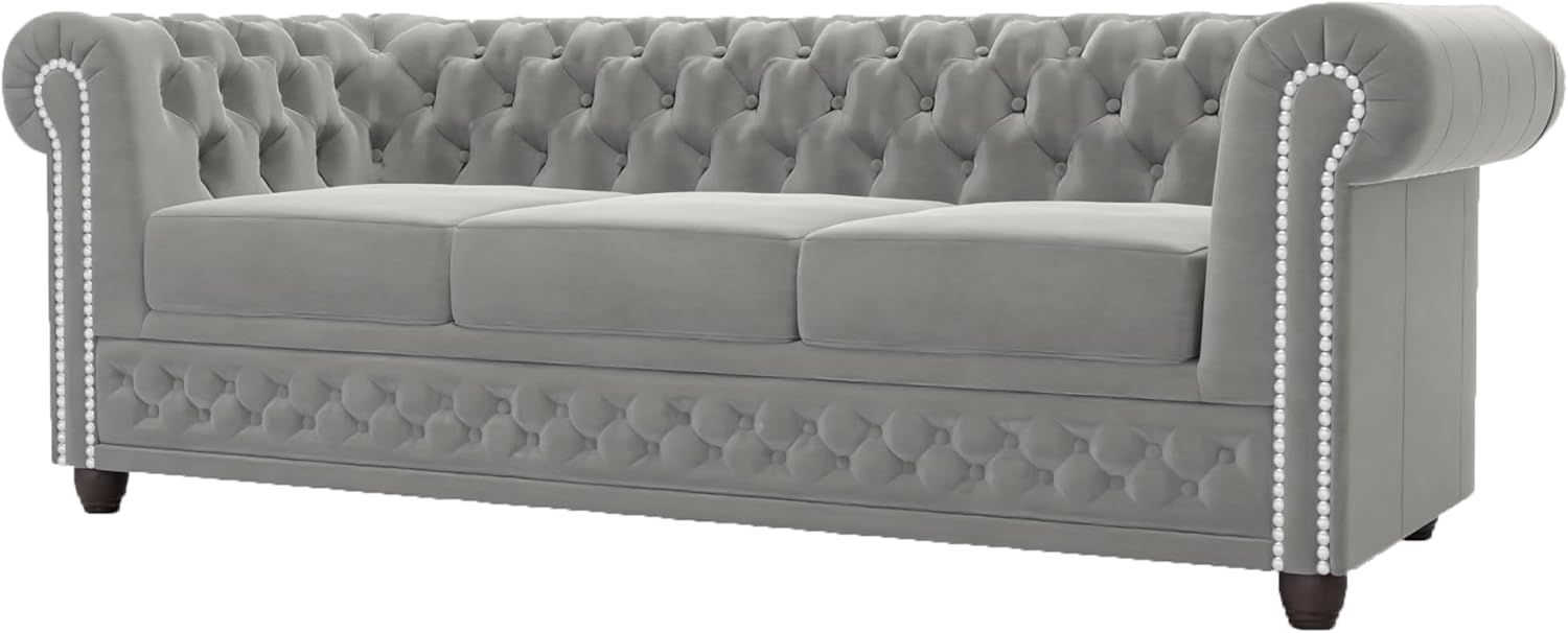 S-Style Möbel Chesterfield-Sofa Chesterfield Lena 3 sitzer Sofa aus Samt-Stoff mit Holzfüßen, 3-Sitzer, mit Wellenfederung Bild 1