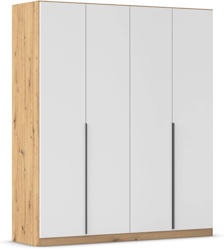 Rauch Möbel Alabama, Kleiderschrank, Garderobenschrank, 4-türig, Zubehör Premium, 2 Kleiderstangen, 5 Einlegeböden, Schubladeneinsatz, Farbe Weiß/Eiche Artisan, Holz, Griff Grau metallic, 181 x 210 x 54 cm Bild 1