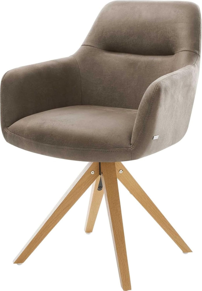 Esszimmerstuhl Pejo-Flex Mikrofaser Taupe Vintage Holzgestell kantig Natur Taschenfederkern Bild 1