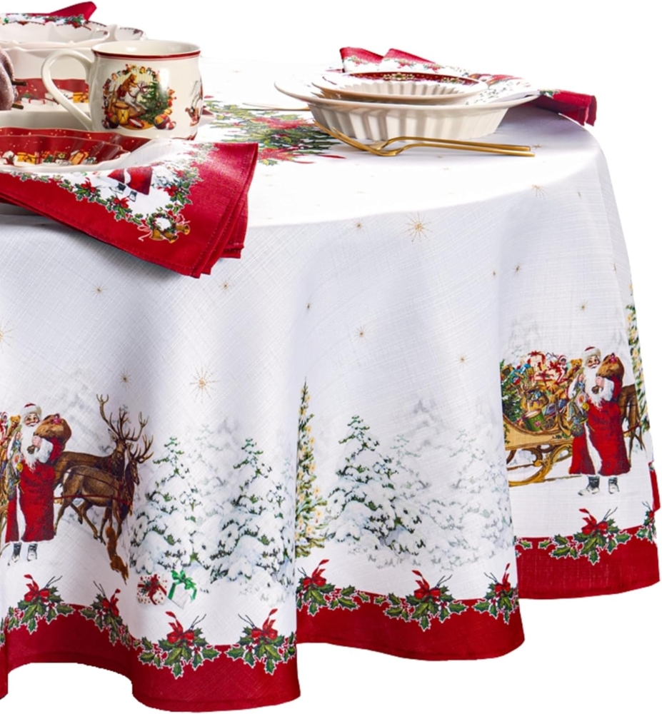 Elrene Home Fashions Villeroy & Boch Toy's Fantasy Holiday/Christmas Santa Winter Woodland Engineered Fabric Tablecloth, 152,4x213,4 cm, oval, Mehrfarbig Bild 1