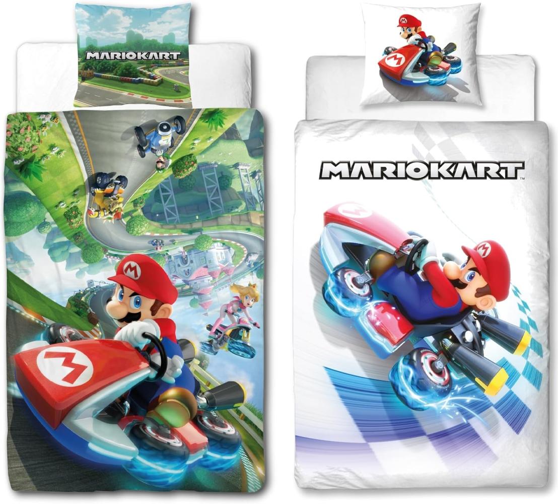 BERONAGE Wendebettwäsche Super Mario Kart Combo Bettwäsche Linon / Renforcé, reine Baumwolle, 2 teilig, 135x200 + 80x80 cm Bild 1