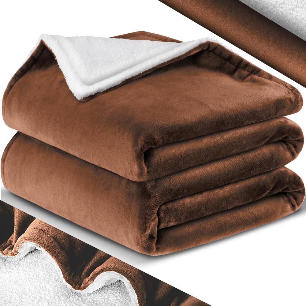 KESSER® Kuscheldecke Flauschige Sherpa Extra Weich & Warm Wohndecke Flanell Fleecedecke, Falten beständig/Anti-verfärben als Couchdecke Sofadecke oder Bettüberwurf 130 x 150 cm, Dunkelbraun Bild 1