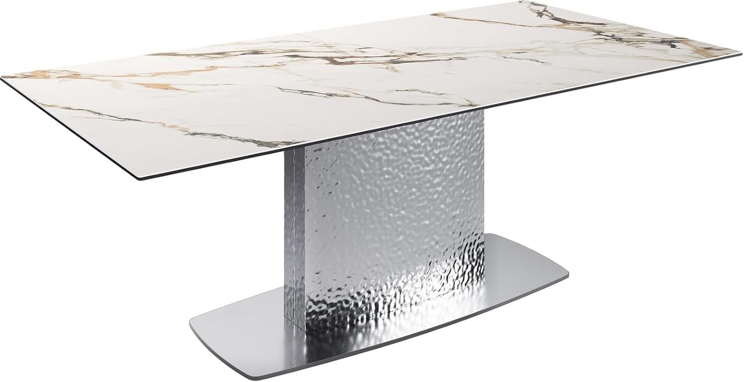 Esstisch Edge Boot 200x100 Keramik Calacatta Luxe Weiß-Gold-Grau Wave Edelstahl Bild 1