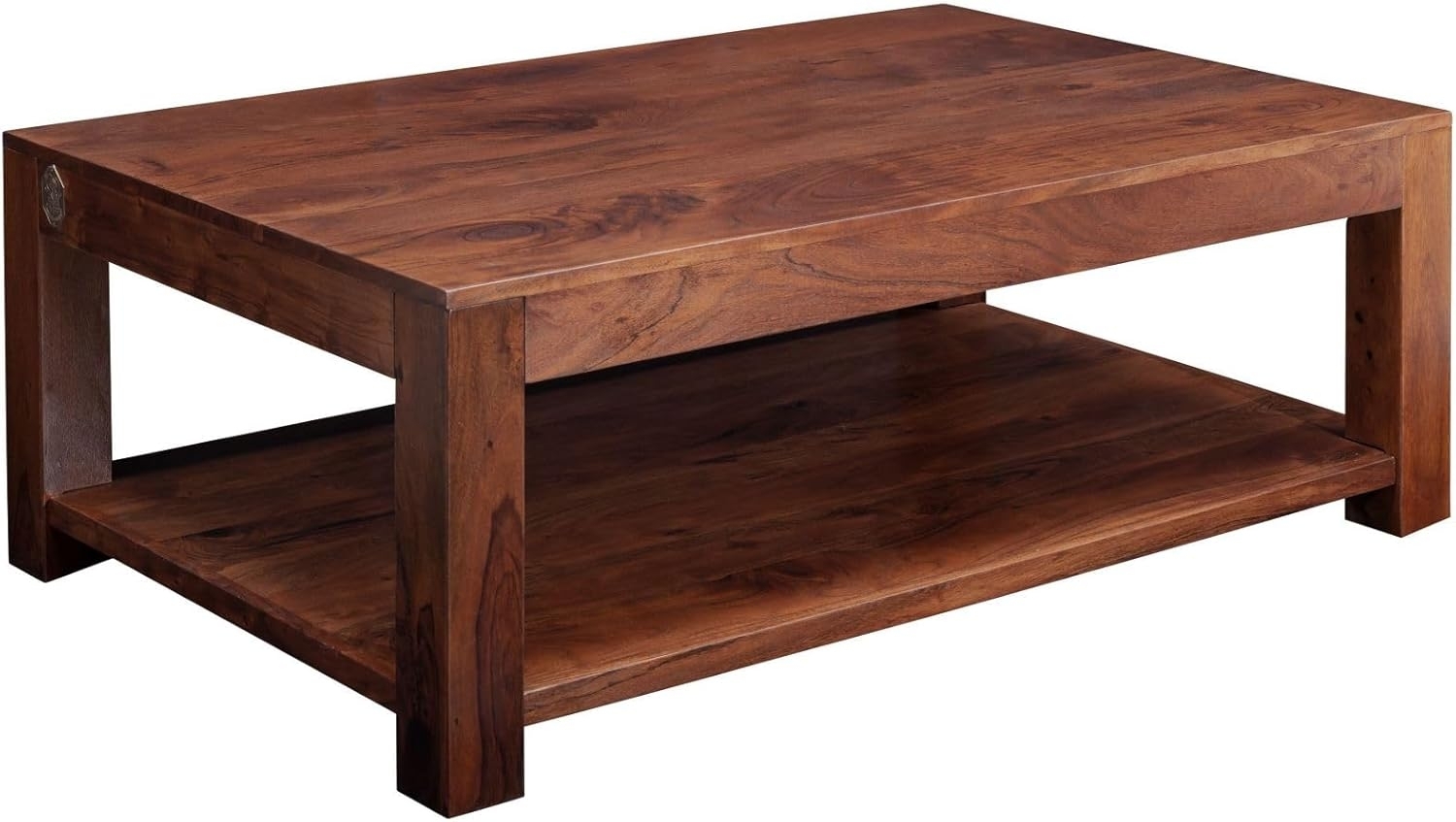 Massivmoebel24 Couchtisch OXFORD (120x75x45 Akazie, Couchtisch aus massiven Akazienholz im Landhausstil), hochwertiges Edelholz,authentische Holzadern,aufwendige Schnitzereien und Verzierungen, Bild 1