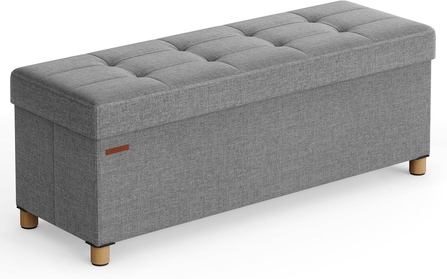 Songmics Sitzbank mit Stauraum, Schuhbank, klappbare Sitztruhe, Aufbewahrungsbox, Fußbank, 38 x 110 x 40 cm, für Wohnzimmer, Schlafzimmer, Aschgrau Bild 1