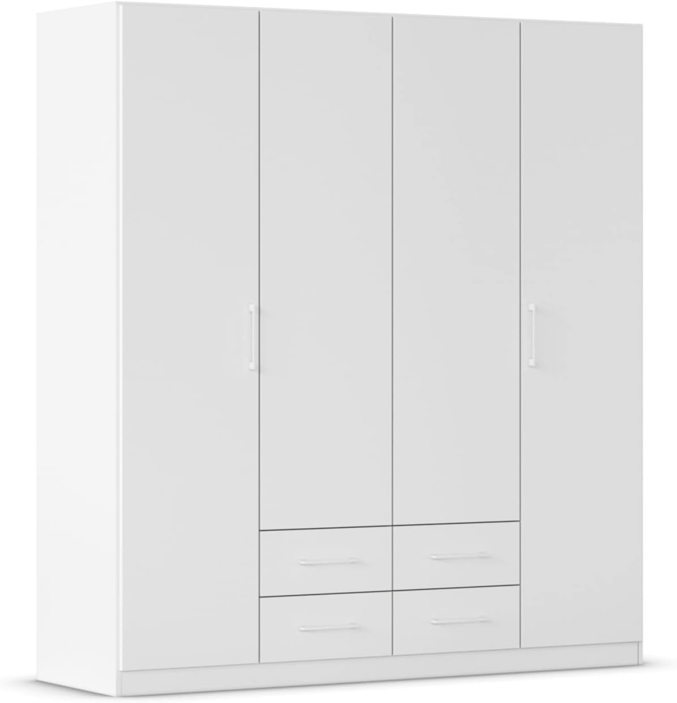 Rauch Möbel Belfast Kleiderschrank, Schrank, Garderobe, Organizer, 4-türig, 4 Schubladen für mehr Stauraum, Farbe Weiß, Stangengriff Weiß, 181 x 197 x 54 cm Bild 1