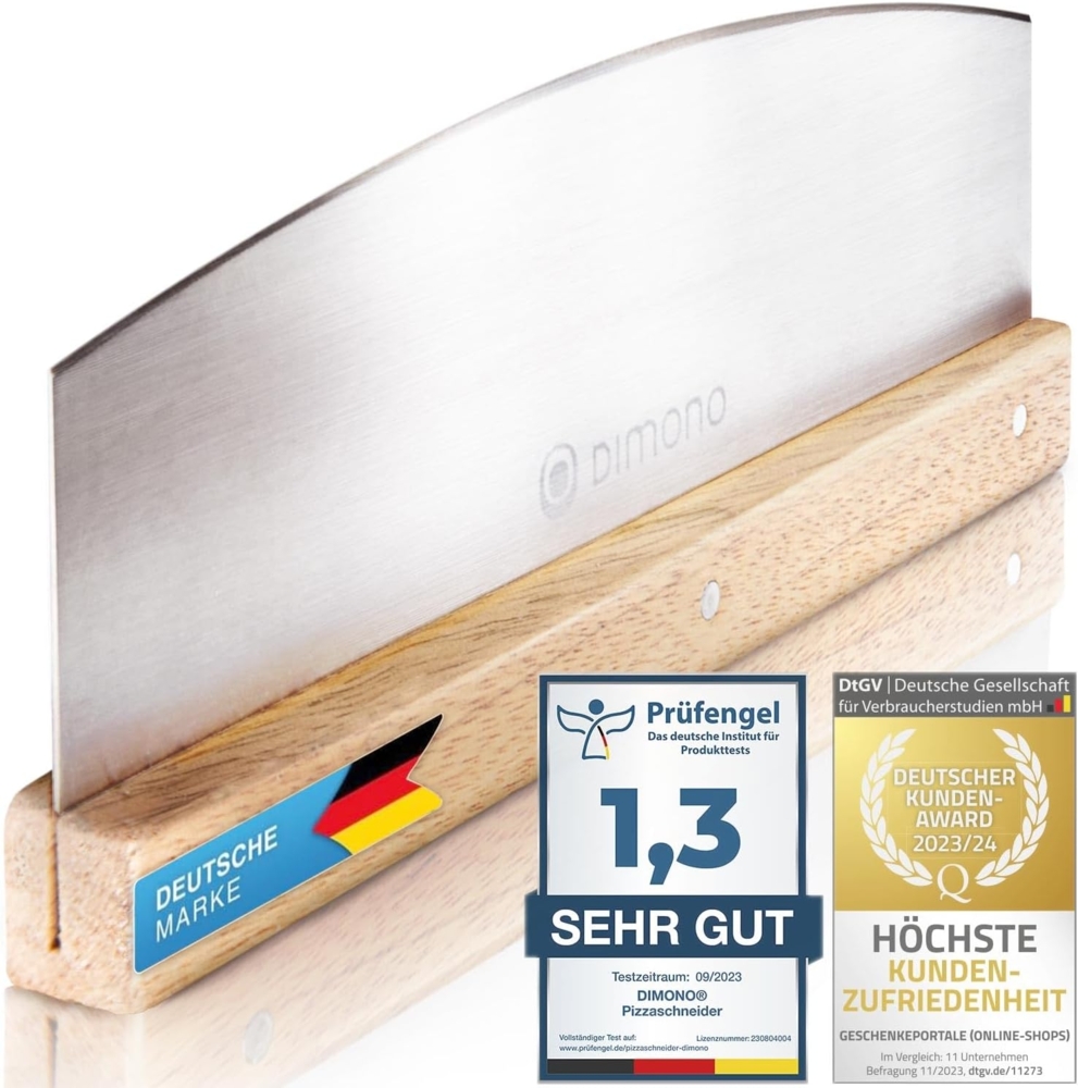Dimono Pizzamesser Profi Pizzaschneider Wiegemesser Kräuter-Schneider Cutter mit Holz-Griff Bild 1
