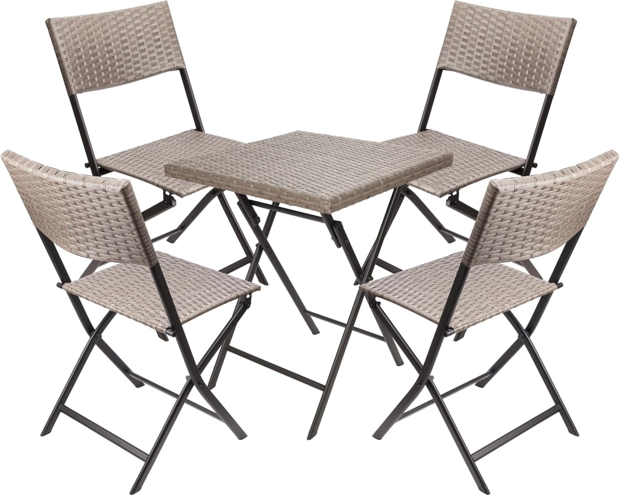 BRUBAKER Balkonset Toskana mit Tisch und Stühlen - Wetterfest klappbar und platzsparend, (Braun Grau, 1-tlg, Bistroset mit Klappstühlen), Polyrattan Balkonmöbel Set - Sitzgruppe für Balkon Terrasse Garten Bild 1