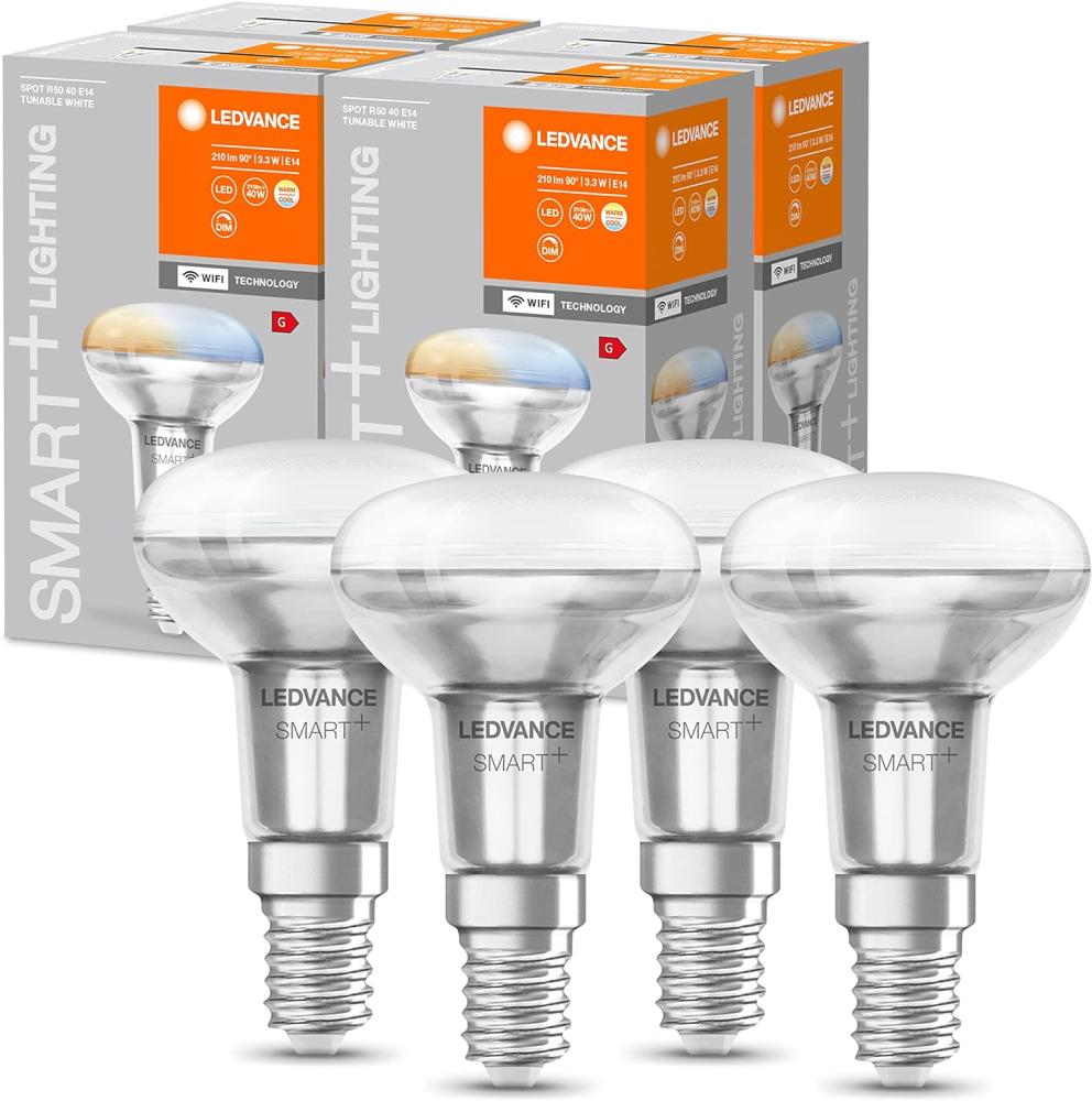 LEDVANCE Smarte LED R50 Spotlampe mit Wifi Technologie, Sockel E14, Lichtfarbe änderbar (2700-6500K), Ersatz für herkömmliche 40W-Reflektor-Glühbirnen, steuerbar mit Alexa, Google & App, 4er-Pack Bild 1