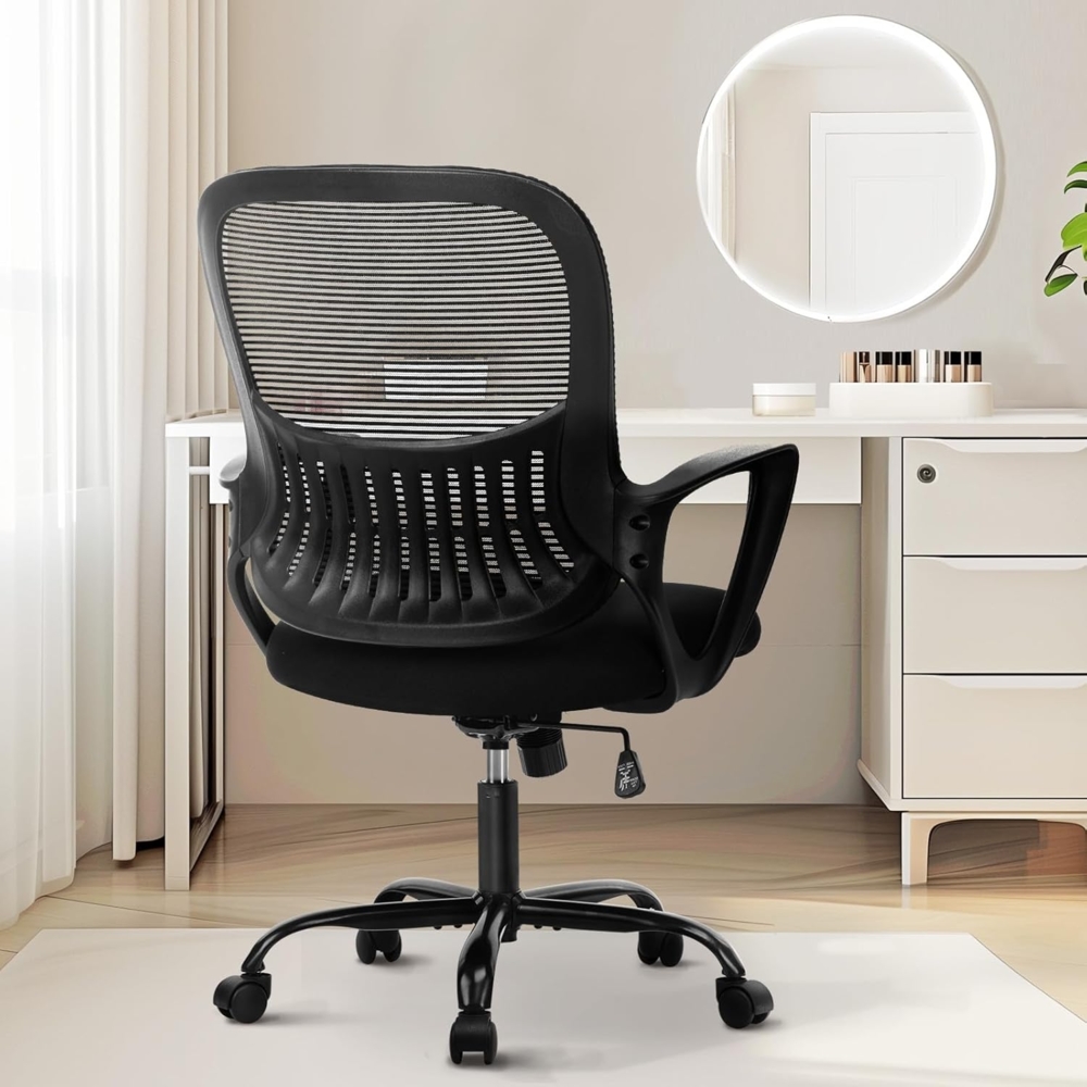 Sweetcrispy Bürostuhl, Computertisch, Managerial Chefsessel, ergonomischer Mid-Back Mesh Rollstuhl mit Rollen, Bequeme Lendenwirbelstütze, Bequeme Armlehnen für Zuhause, Schlafzimmer, Arbeitszimmer Bild 1