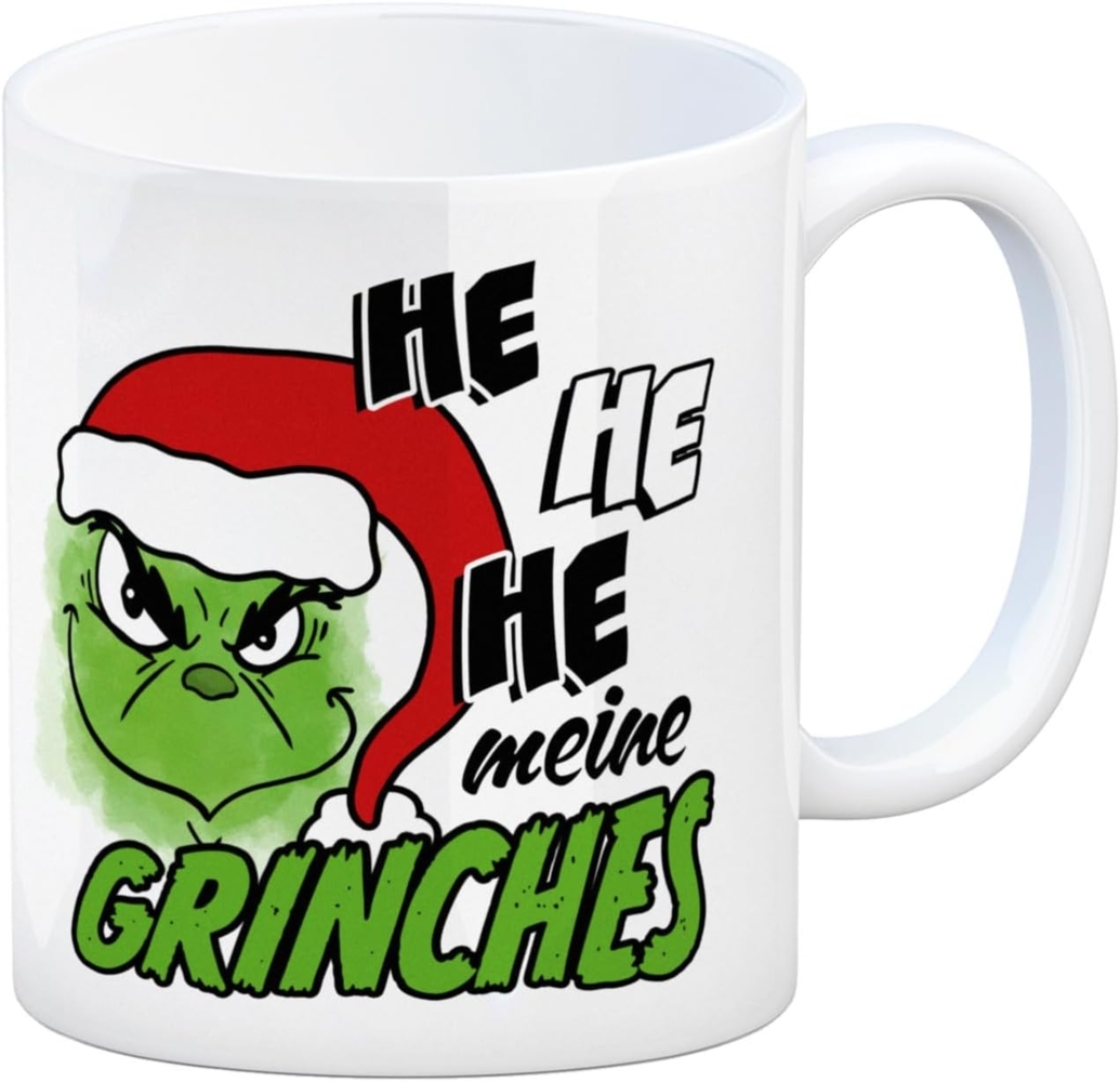 speecheese Tasse Weihnachtsmuffel Kaffeebecher mit Spruch He he he meine Grinches Bild 1