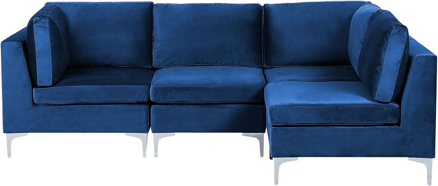 Ecksofa EVJA Samtstoff Marineblau Linksseitig Bild 1
