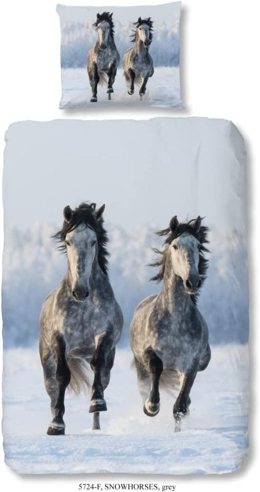 good morning Flanell Bettwäsche 2 teilig Bettbezug 140x220 cm Kopfkissenbezug 60x70 cm Snowhorses 5724.03.01 Grey Bild 1