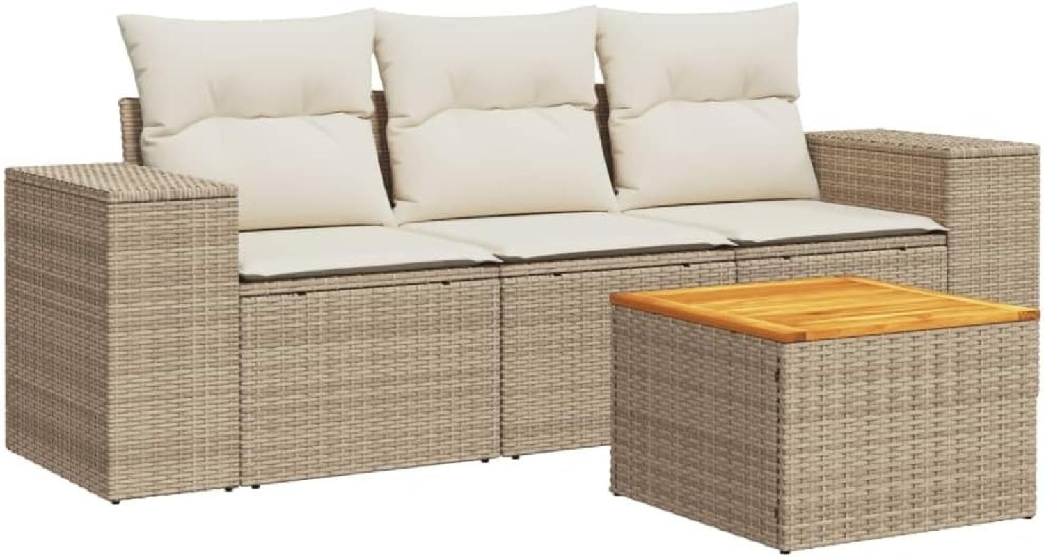 vidaXL 4-tlg. Garten-Sofagarnitur mit Kissen Beige Poly Rattan 3257647 Bild 1