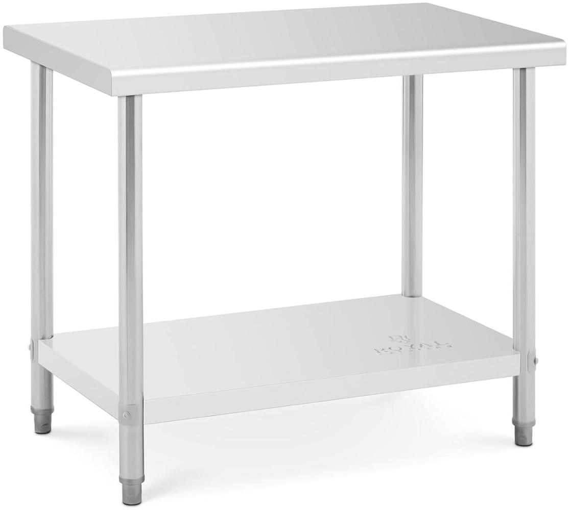 Royal Catering RCAT-100/60 Arbeitstisch Edelstahltisch (100 x 60 x 85 cm, 1 Arbeits- und 1 Ablagefläche, bis 90kg, höhenverstellbare Füße, Edelstahl) Grilltisch Outdoor Küchenmöbel Bild 1