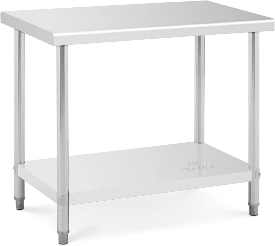 Royal Catering RCAT-100/60 Arbeitstisch Edelstahltisch (100 x 60 x 85 cm, 1 Arbeits- und 1 Ablagefläche, bis 90kg, höhenverstellbare Füße, Edelstahl) Grilltisch Outdoor Küchenmöbel Bild 1