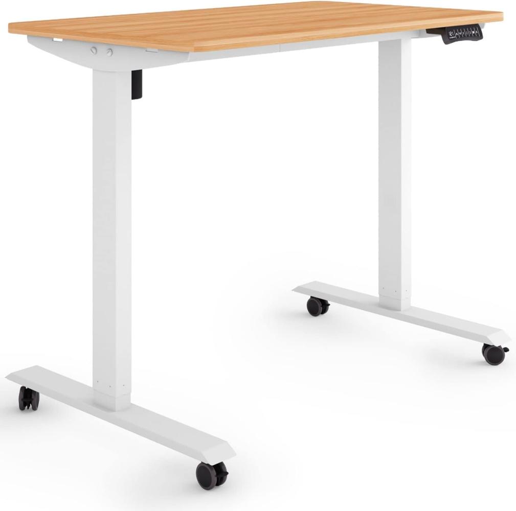 ESMART Germany ETX-121WM 100x60cm Ahorn Dekor Ergonomischer Steh-Sitz-Schreibtisch auf Rollen Stufenlos elektrisch höhenverstellbar 78,5-128,5cm 3X Memory Aktivitätserinnerung Soft-Start/Stopp Bild 1