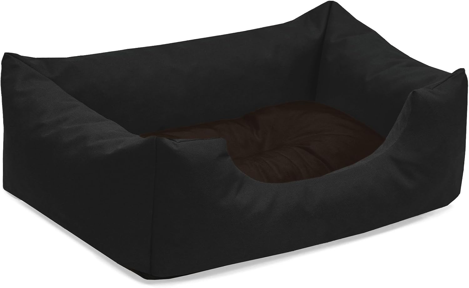 BedDog Hundebett MIMI, Hundesofa aus Cordura, Microfaser-Velours, waschbares Hundebett vier-eckig mit Rand, Hundekissen (S) ca. 55x40x17cm, BLACK-FIELD (schwarz/braun) Bild 1