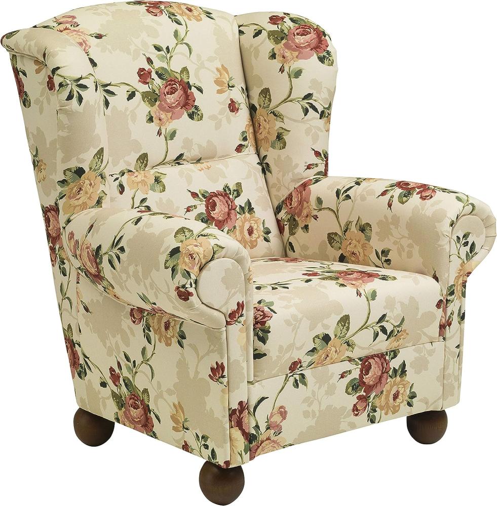 Monarch Ohrenbackensessel Flachgewebe Multicolor Buche Nussbaumfarben Bild 1
