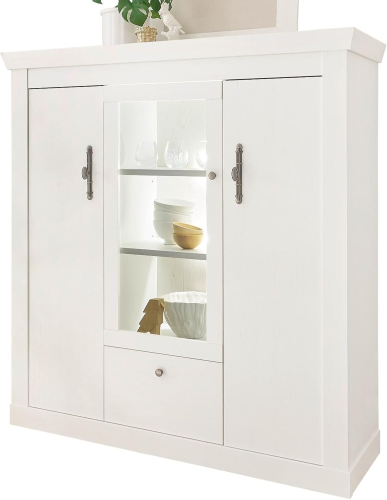 Highboard Fiastra in weiß Pinie Landhaus 140 x 146 cm Bild 1