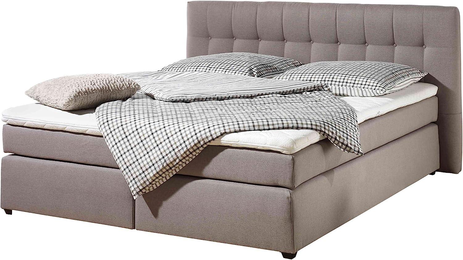 Maintal Boxspringbett Jeremy, 180 x 200 cm, Strukturstoff, Tonnentaschenfederkern Matratze H3, taupe Bild 1