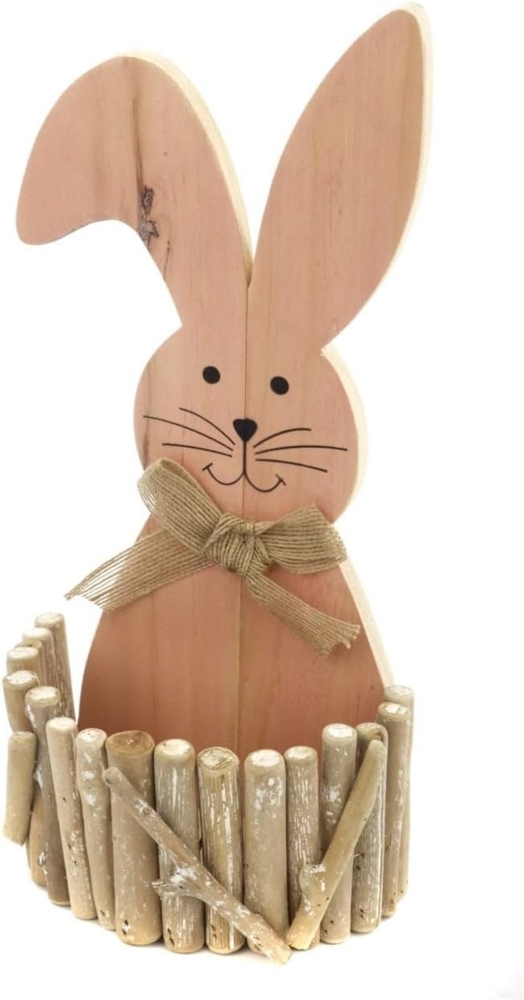 TrendLine Deko Osterhase mit Korb Holz 34x15 cm braun Bild 1