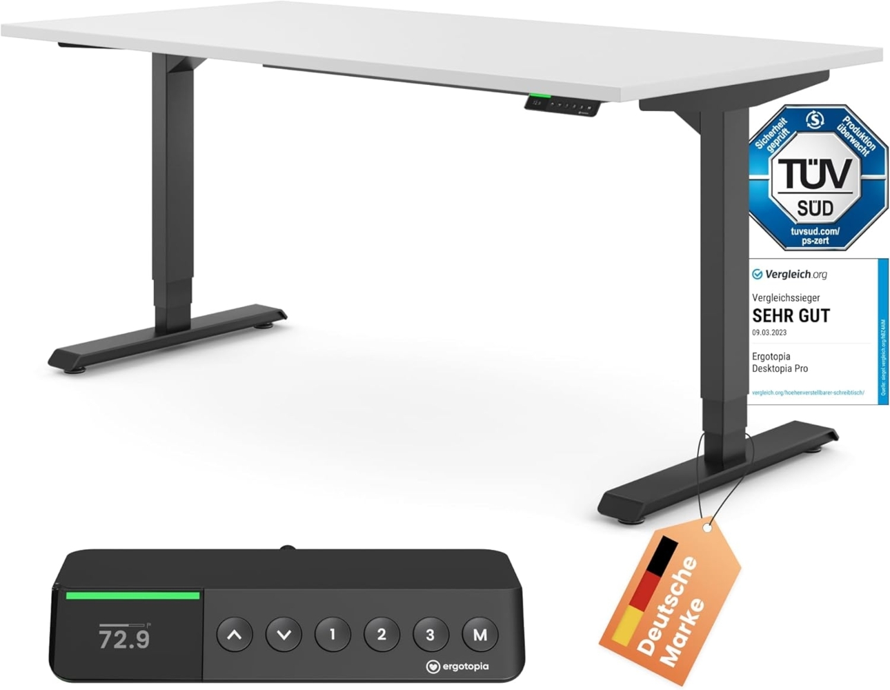 Desktopia Pro X - Elektrisch höhenverstellbarer Schreibtisch / Ergonomischer Tisch mit Memory-Funktion, Weiß, Gestell Schwarz, 120x80 cm Bild 1