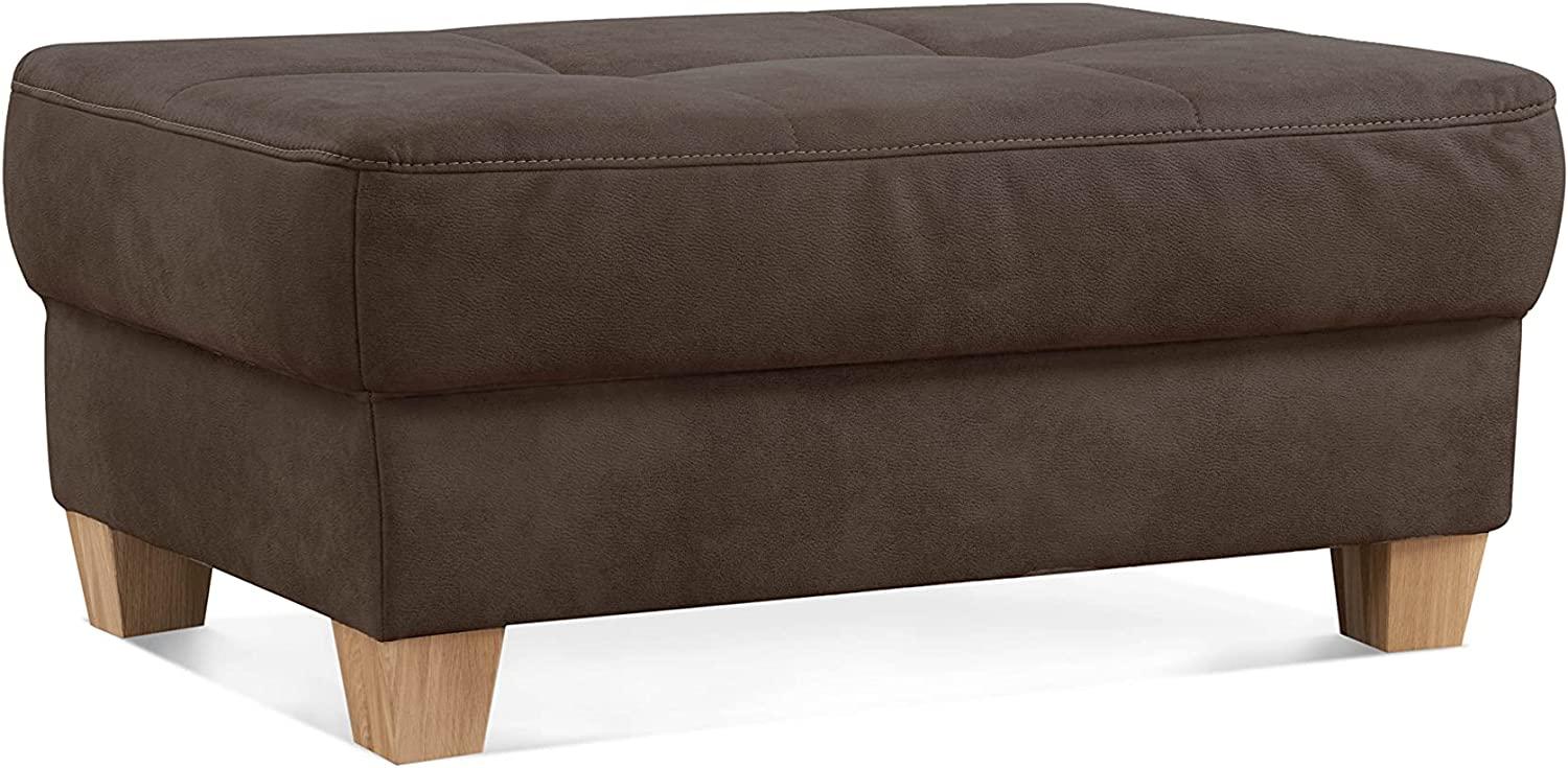 CAVADORE Hocker Puccino mit Holzfüßen im Landhausstil / Beistellhocker für Sofa Puccino in Lederoptik / 99 x 45 x 65 cm / Mikrofaser Dunkelbraun Bild 1