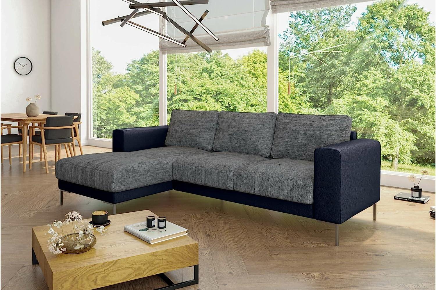 Stylefy Aversa Ecksofa Strukturstoff BERLIN Kunstleder MADRYT Grau Schwarz Links Bild 1