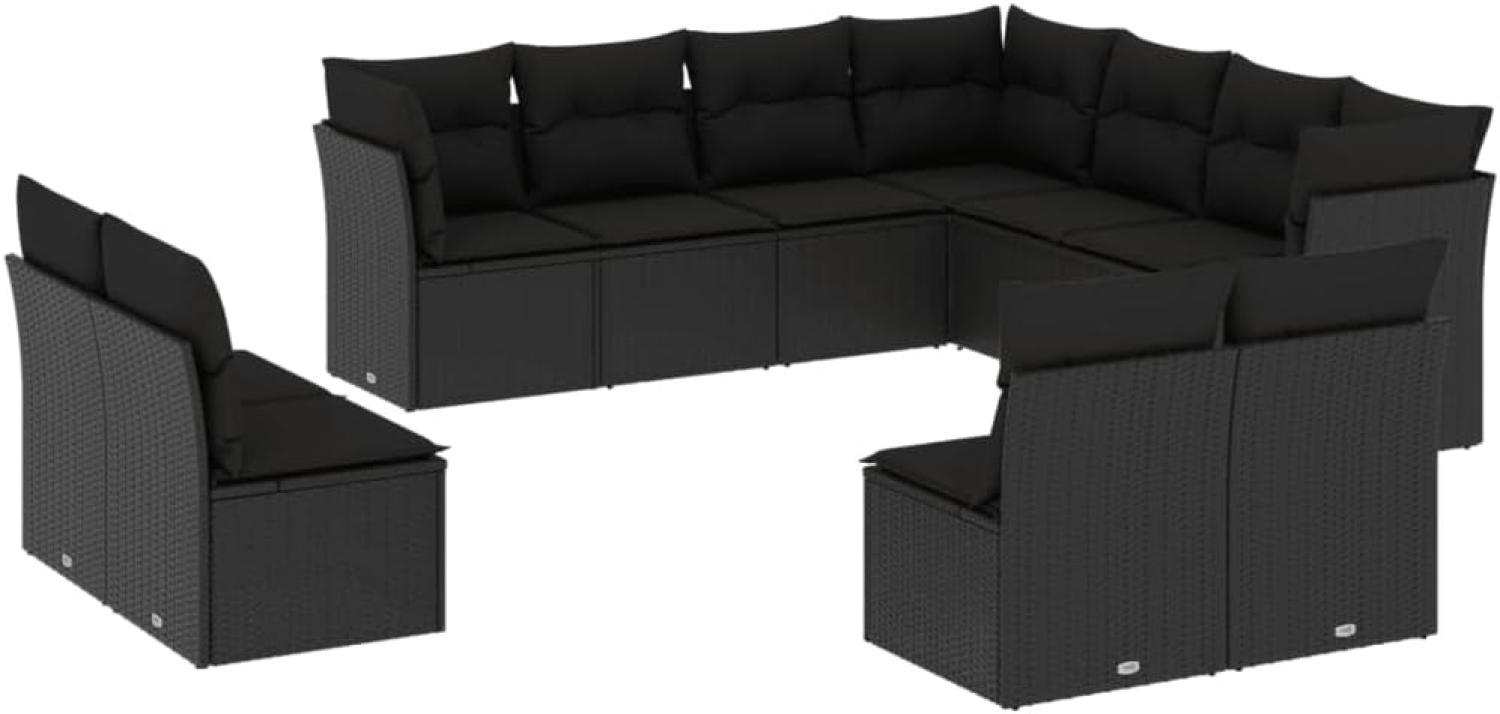 vidaXL 11-tlg. Garten-Sofagarnitur mit Kissen Schwarz Poly Rattan 3217815 Bild 1